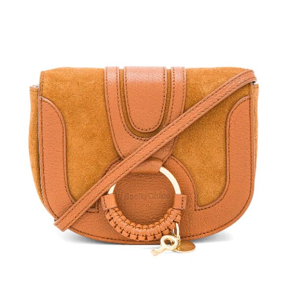See by Chloé Mini Hana Leather & Suede Saddle Bag Caramello